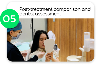 完成藍光美白後，可直接對比前後分別，牙醫檢查牙齒狀況。